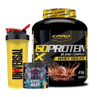 Kit Whey Protein Iso Blend Complex 2kg +PréTreino Xtreme300g -XPRO +Coqueteleira -Universal