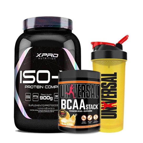 Kit Whey Protein Iso-X 900g - XPRO Nutrition + BCAA Stack 250g + Coqueteleira 600ml - Universal
