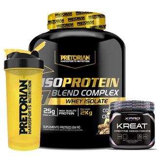 Kit Whey Protein Isolado 2Kg + Creatina 300g + Coqueteleira - Pretorian