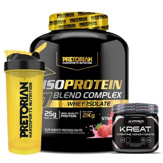 Kit Whey Protein Isolado 2Kg + Creatina 300g + Coqueteleira - Pretorian