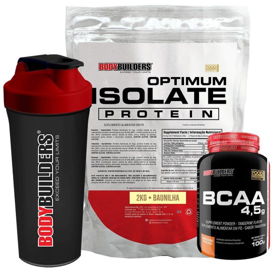 Kit Whey Protein Optimum Isolate 2kg+Bcaa 100g+Coqueteleira - Bodybuilders