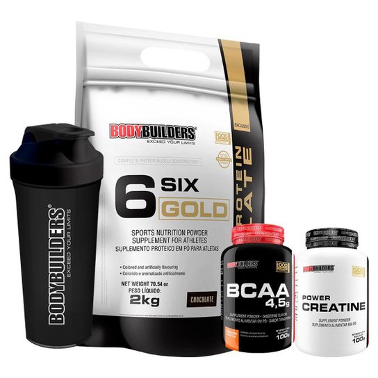 KIT Whey Protein Six Isolate Gold 2kg + Creatina 100g + BCAA 100g + Coqueteleira - BB