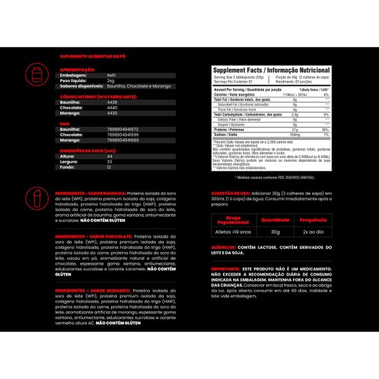 KIT Whey Protein Six Isolate Gold 2kg + Creatina 100g + BCAA 100g + Coqueteleira - BB