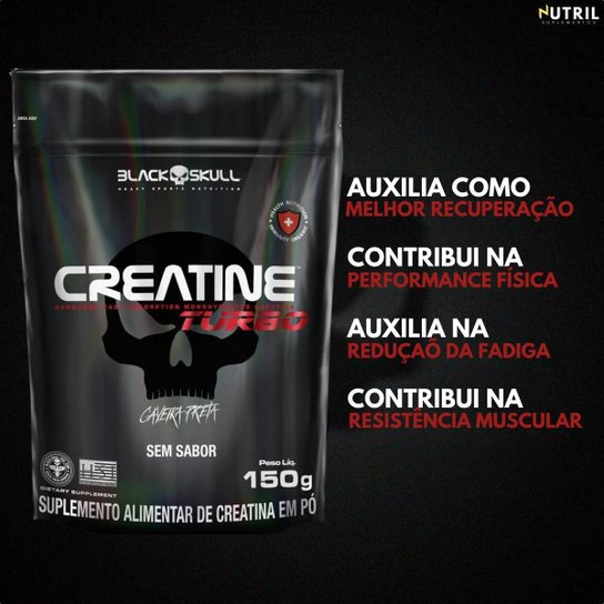 Kit Whey Protein Turbo e Creatina Monohidratada 150g Black Skull Ganho de Massa Muscular e Força