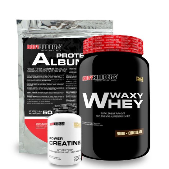 Kit Whey Waxy Whey 900g + Creatina 100g + Albumina 500g - Bodybuilders