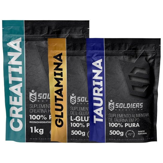 Kit: Creatina Monohidratada 1Kg + Glutamina 500g + Taurina 500g - 100% Pura Importada - Soldiers