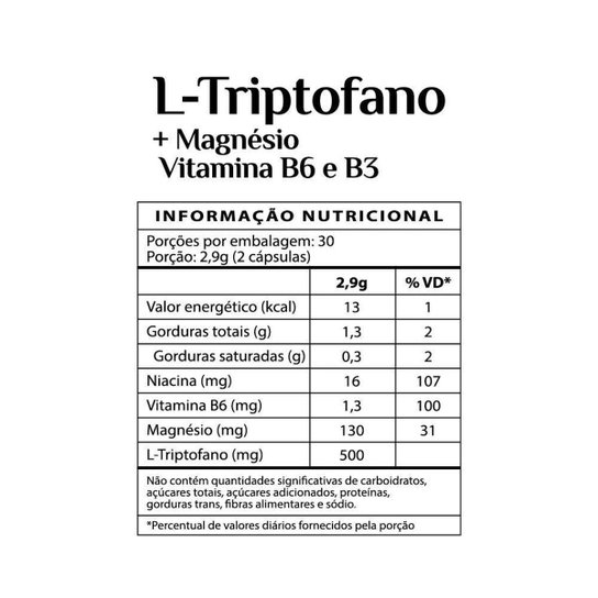 L-Triptofano + Magnésio, Vitamina B3 e Vitamina B6 (60 Cápsulas) - Natusday Premium