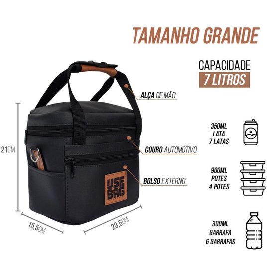 Lancheira Térmica Trabalho Bolsa Couro Fitness Impermeavel