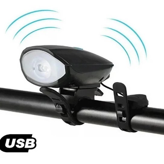 Lanterna Farol Para Bike Buzina Recarregável Usb 250 Lumens