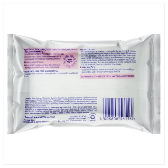 Lenços De Limpeza Demaquilantes Nivea 3 Em 1 Ação Hidratante 25un