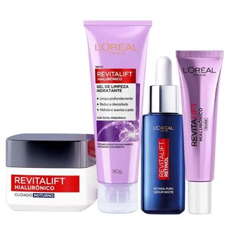 L’Oréal Paris Kit – Gel de Limpeza 80g + Sérum Noturno Retinol 30ml + Creme Noturno 49g + Creme para
