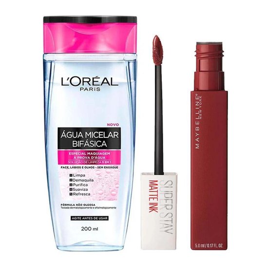 L'Oréal Paris + Maybelline Kit - Água Micelar Bifásica + Batom Líquido Longa Duração Voyager Kit