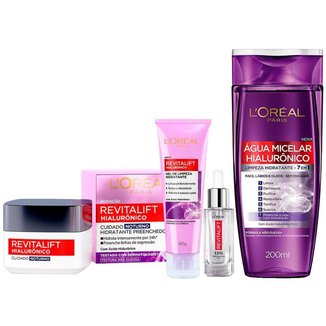 L'Oréal Paris Revitalift Hialurônico Kit – Água Micelar + Creme Anti-idade Noturno + Gel de Limpeza