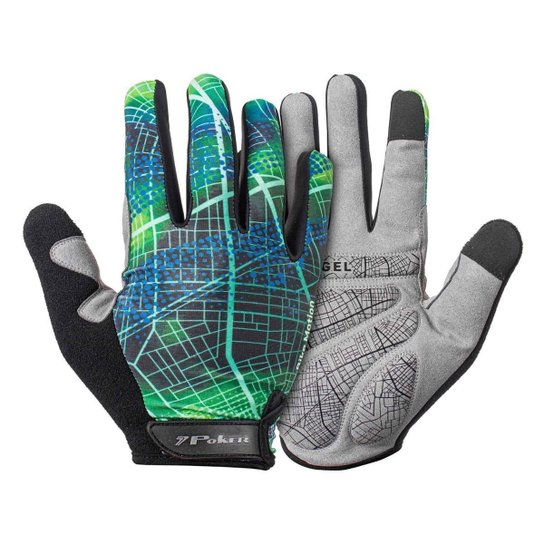 Luva Bike Poker Antishock Dedo Longo Motion-Preto/Verde-G(Br)