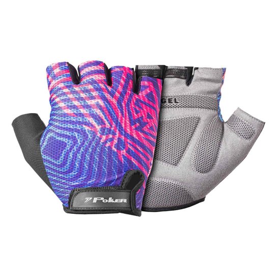 Luva Bike Poker Antishock Gel Swift - Preto/Rosa/Roxo - G (Br)