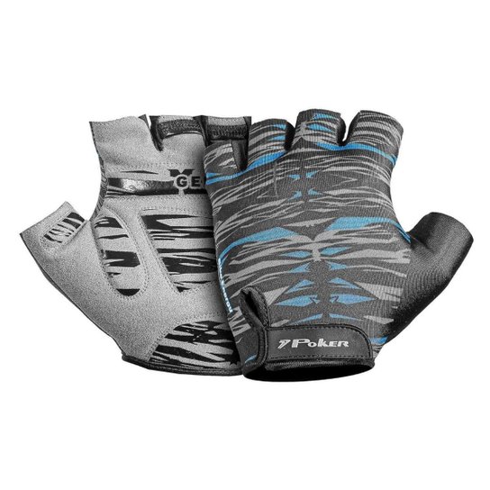 Luva Bike Poker Antishock Gen Energy - Preto/Azul/Cinza - M (Br)
