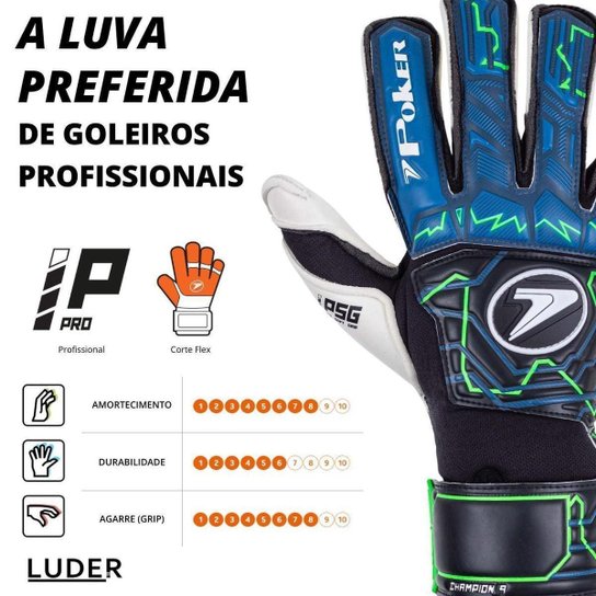 Luva de Goleiro Poker Champion 9 Profissional Futebol de Campo