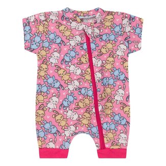 Macacão Bebe Curto Com Zíper Suedine Kappes Rosa