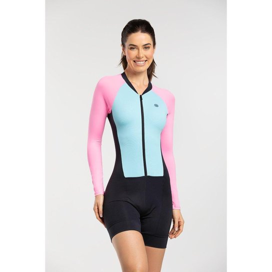 Macaquinho de Ciclismo Feminino Manga Longa Com Forro em Gel e Filtro UV