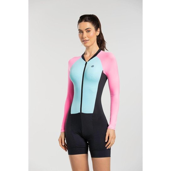 Macaquinho de Ciclismo Feminino Manga Longa Com Forro em Gel e Filtro UV