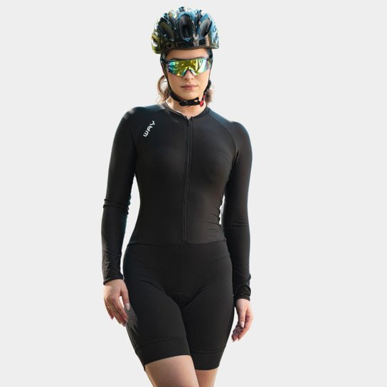 Macaquinho de Ciclismo Feminino Manga Longa Forro em Gel Proteção Solar Profissional