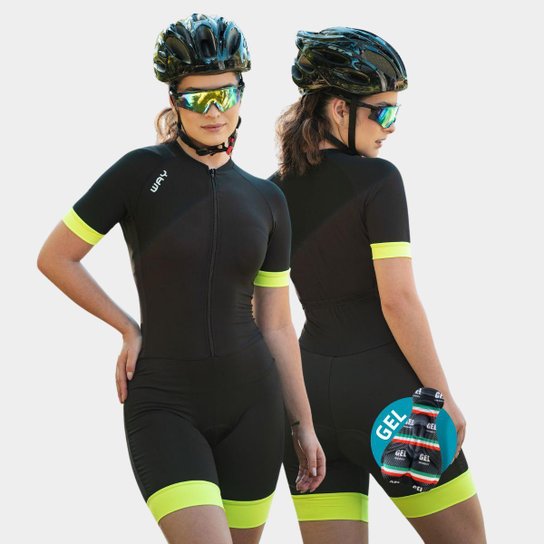 Macaquinho de Ciclismo Preto com Verde Forro em GEL- TR4Fresh - M