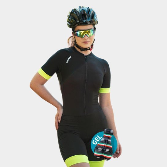 Macaquinho de Ciclismo Preto com Verde Forro em GEL- TR4Fresh - M