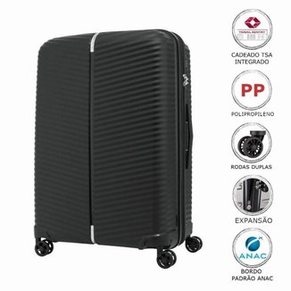 Mala de Bordo Pequena para Viagem Expansível em Polipropileno Samsonite Varro Cadeado TSA Preta