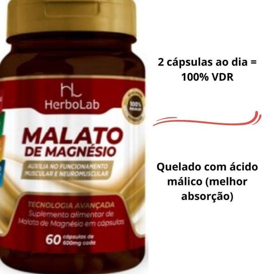 Malato De Magnésio 60 Cápsulas 600mg Sabor Neutro