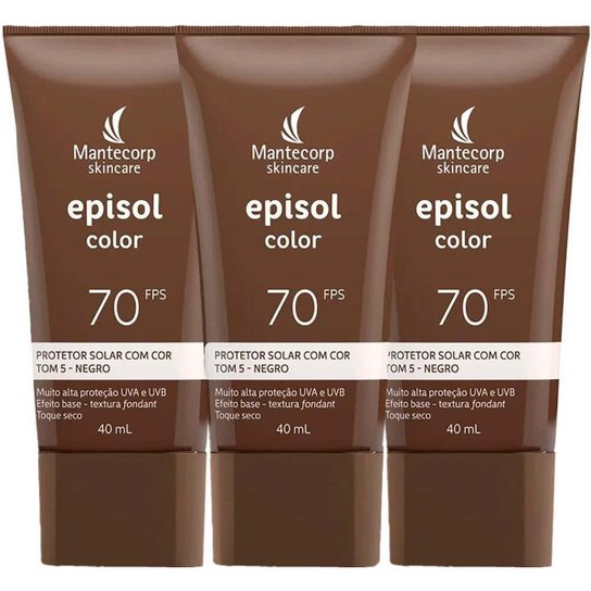 Mantecorp Skincare Episol Kit com 3 Unidades – Protetor Solar com Cor FPS70 – Negro 40ml Kit