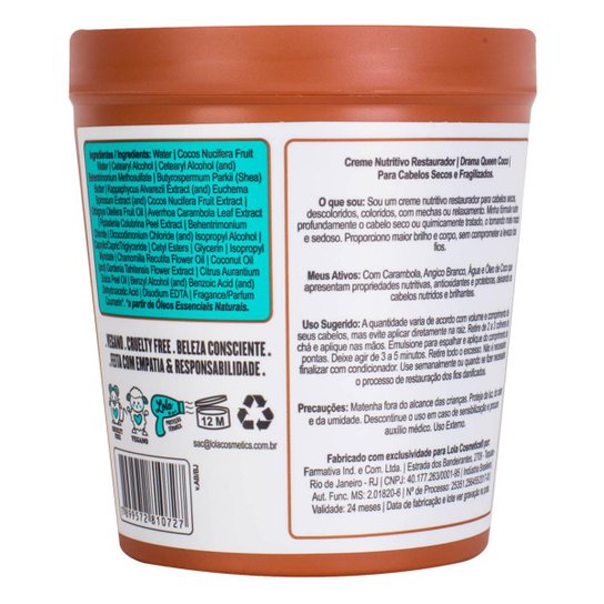 Máscara Nutritiva Lola Cosmetics Drama Queen Coco 230g