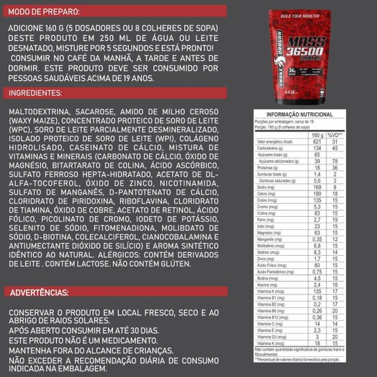 Mass 36500 Gainers, refil 3 kg, Snake Red