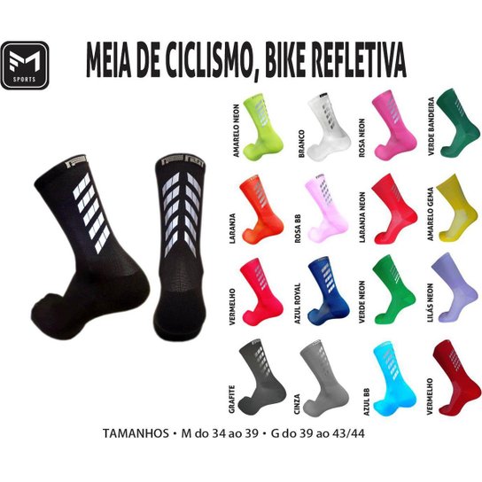 Meia de Ciclismo Cano Médio Refletiva