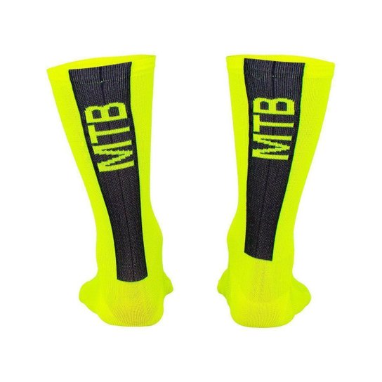 Meia Para Ciclismo MTB B.V. Cano Médio Unissex Amarelo Neon - AMARELO NEON/PRETO UNICO