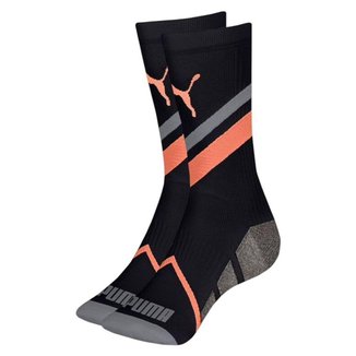 Meia Puma Cano Longo Esportiva Masculina - Preto e Laranja 39-43