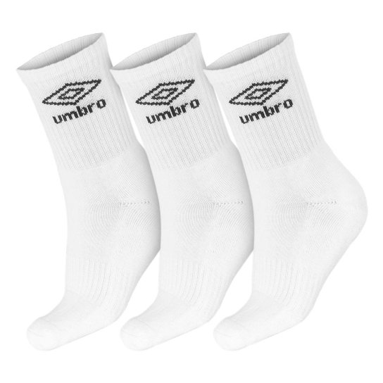 Meia Umbro Cano Médio 34 ao 38 Pack Com 03 Pares Branco
