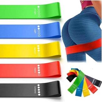 MiniBand Kit 5 Faixa Elástica Niveis Diferentes Treino Exercícios Yoga Fisioterapia Pilates