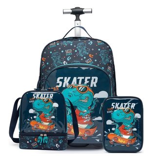 Mochila De Rodinha Infantil Escolar Estojo Lancheira Menino