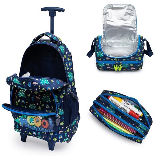 Mochila Escolar Menino De Rodinha Infantil Estojo Lancheira 33 Litros