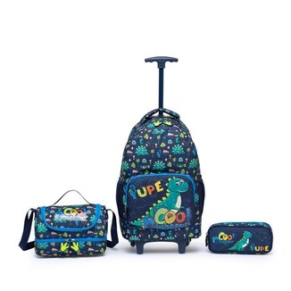 Mochila Escolar Menino De Rodinha Infantil Estojo Lancheira