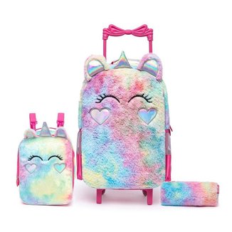 Mochila Espaçosa Infantil Estojo Lancheira Kit Menina