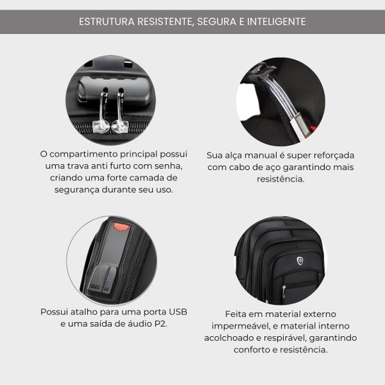 Mochila Executiva Impermeável Notebook Faculdade Viagem Passeio Reforçada Anti Furto Casual 25L