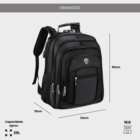 Mochila Executiva Impermeável Notebook Faculdade Viagem Passeio Reforçada Anti Furto Casual 25L