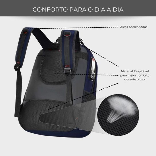Mochila Executiva Notebook Impermeável Reforçada Senha Antifurto Faculdade Trabalho com Porta USB