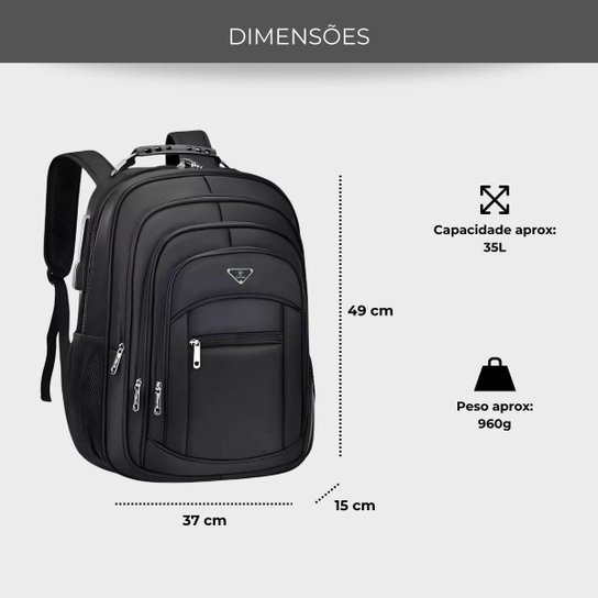 Mochila Executiva Notebook Impermeável Reforçada Senha Antifurto Faculdade Trabalho com Porta USB