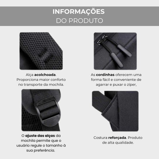 Mochila Executiva Notebook Slim Faculdade Trabalho Viagem Passeio Reforçada com Porta USB 15,6''