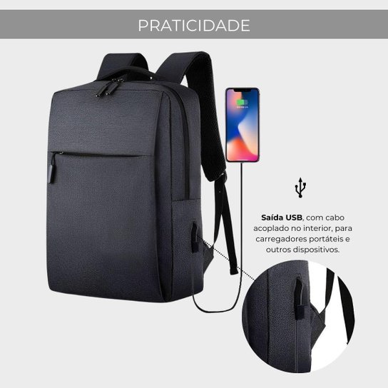 Mochila Executiva Notebook Slim Faculdade Trabalho Viagem Passeio Reforçada com Porta USB 15,6''