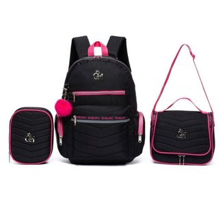 Mochila Guelph Escolar Feminina Juvenil Kit Lancheira Térmica Estojo Espaçoso