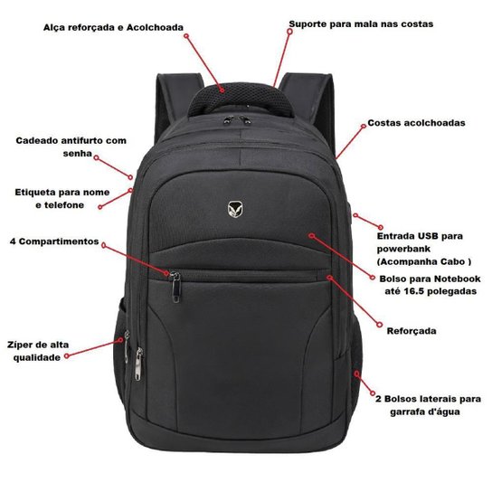 Mochila Notebook Executiva Home Office Anti Furto Resistente