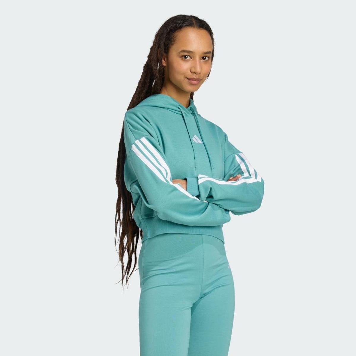 Moletinho Adidas Capuz Cropped Essentials Três Listras | Allianz